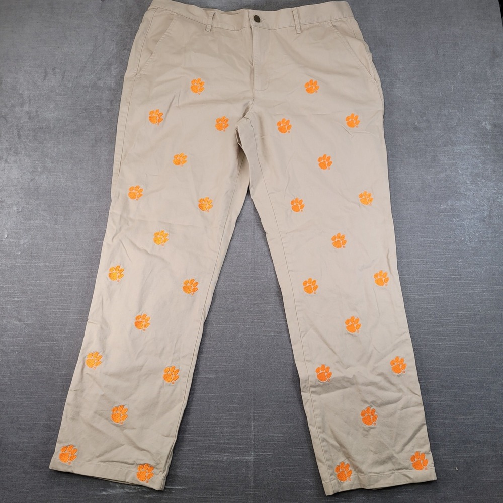 FanPants Mens 38 Clemson Tigers Embroidered Paw Print Khaki Chino Gameday‎ Pants